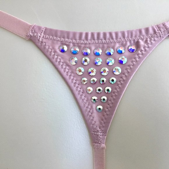 VS Rhinestone Shine V-String  Lilac Thong Panty - Picture 6 of 11